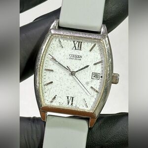 Citizen Eco-Drive BM6020-94A White Dial Date Tonneau Silver SS 33mm Unisex Watch